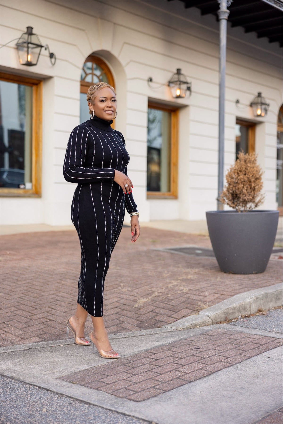 Black Sweater Dress with Embellishments