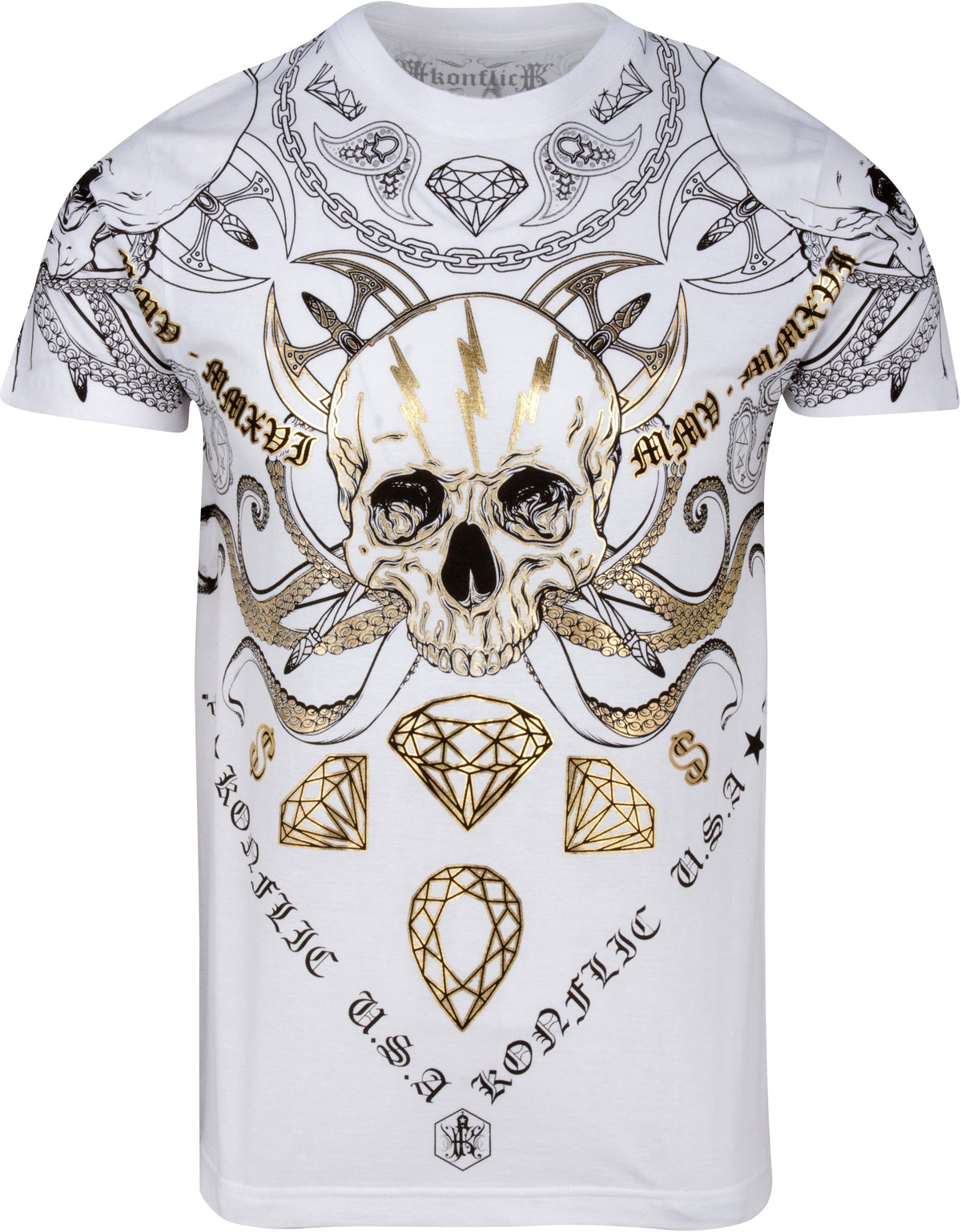 Sakkas Aksel Mens Essential Short Sleeve Cotton T-Shirt Diamond Skull & Tentacles